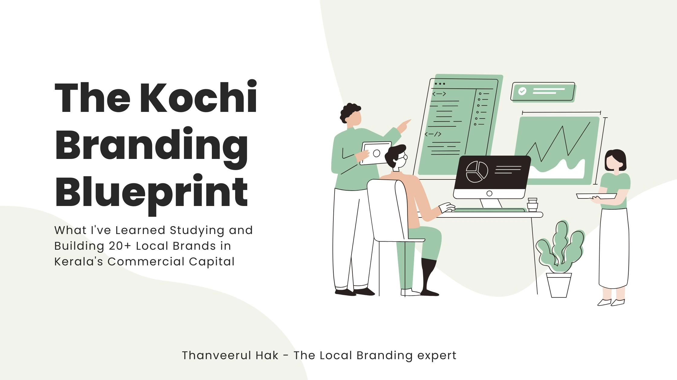 Illustration of a local branding expert team planning digital strategies for local brands in Kochi.